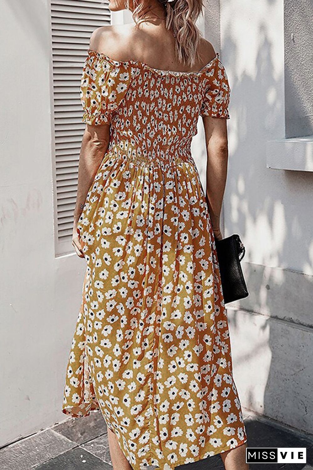 Sun Flower Off Shoulder Floral Dress Wholesale