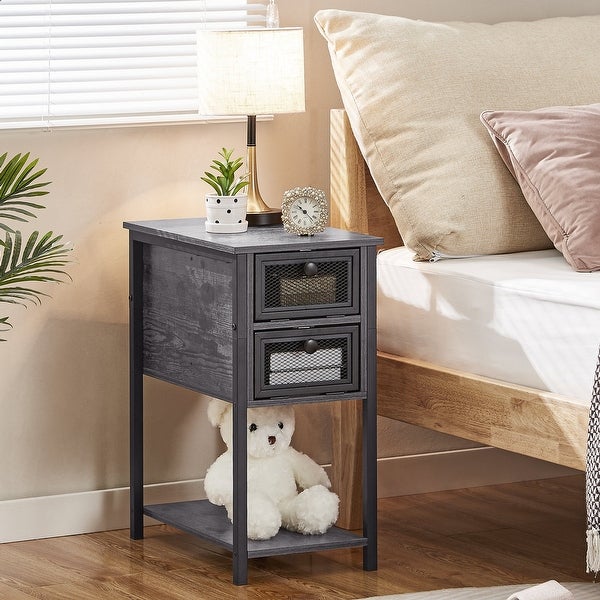 Javelrgo Nightsand Side Table with 2-Drawer and Wood Storage Shelf