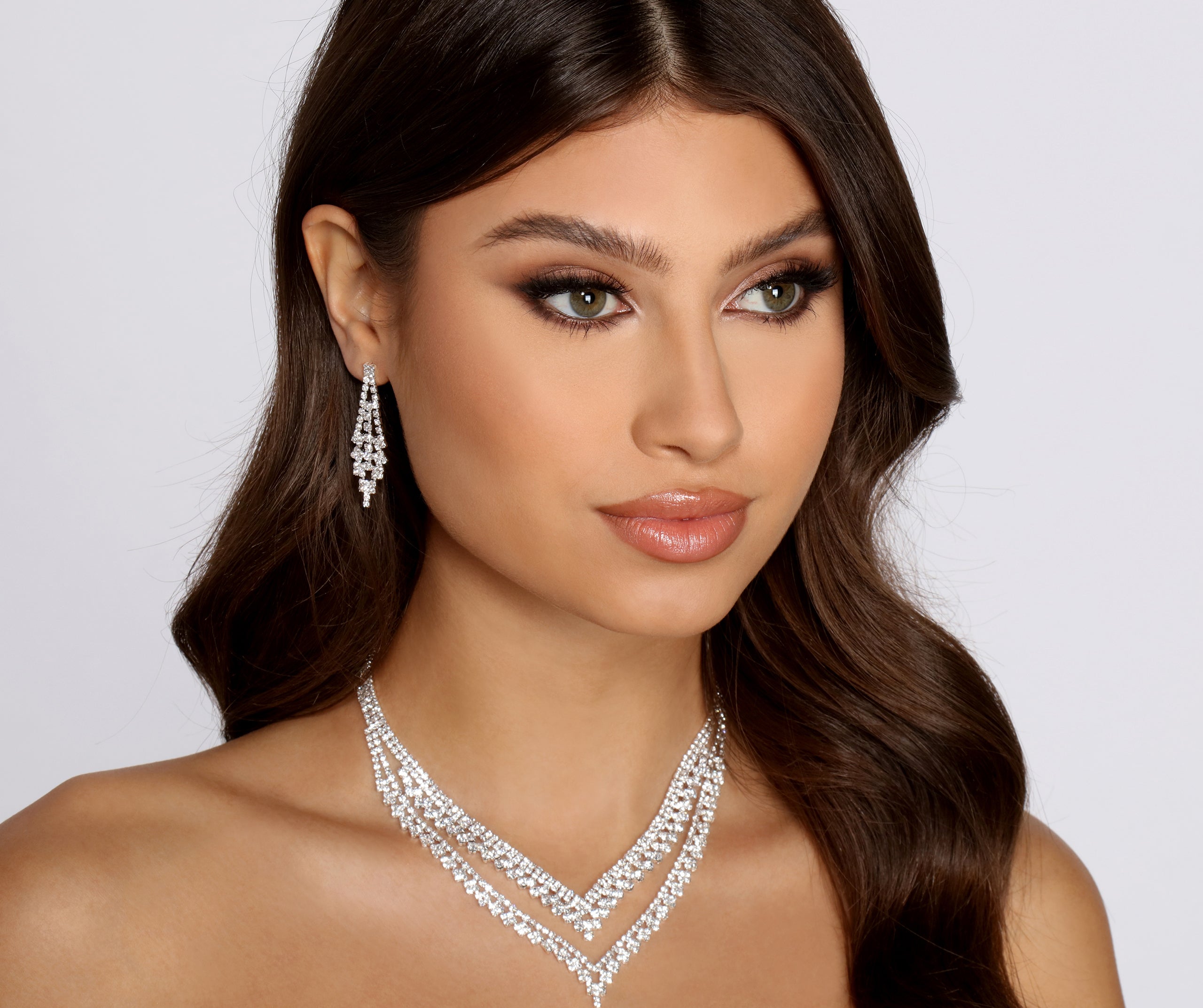 Feel The Love Rhinestone  Necklace + Earring Set