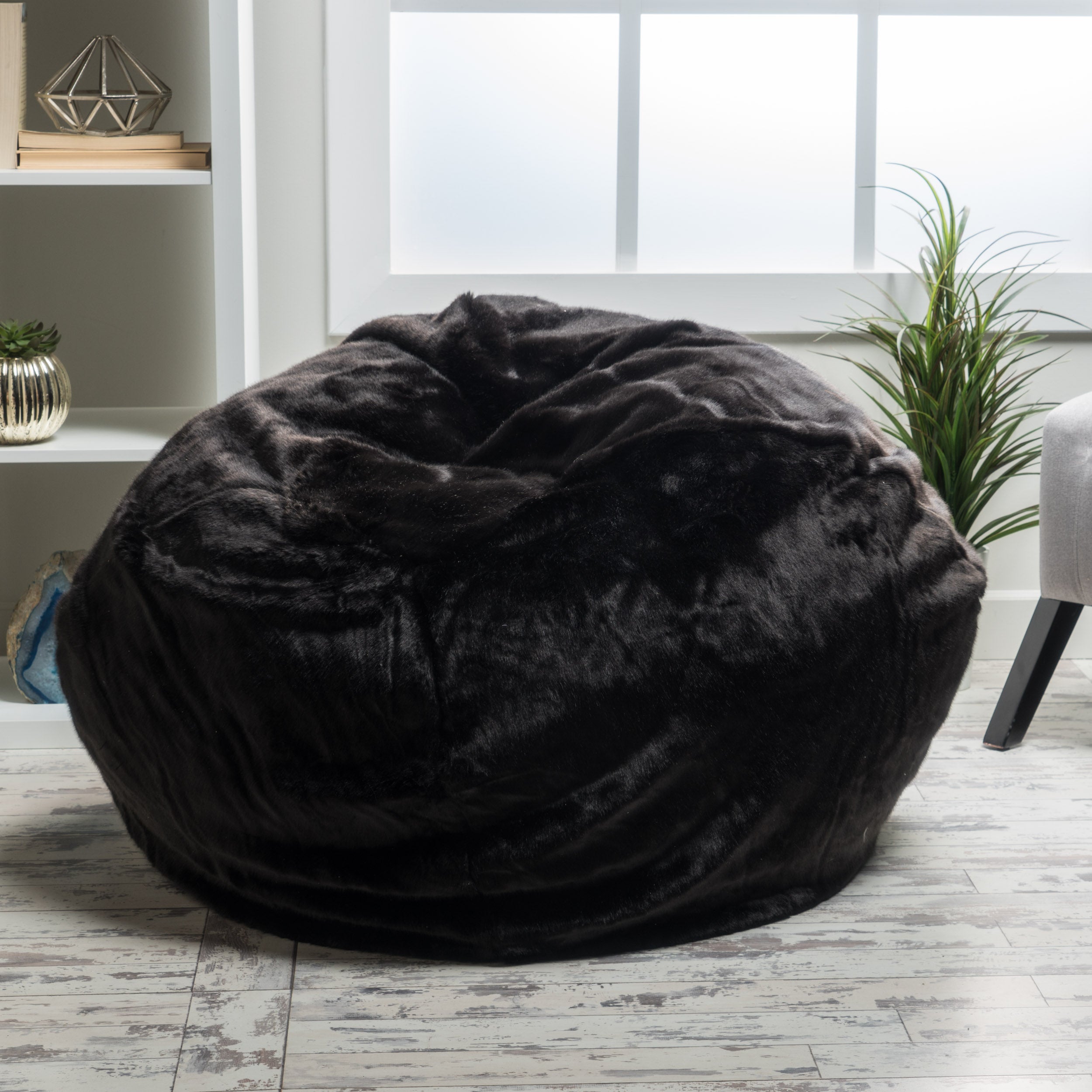 Malic Plush New Black Fur Fabric Bean Bag