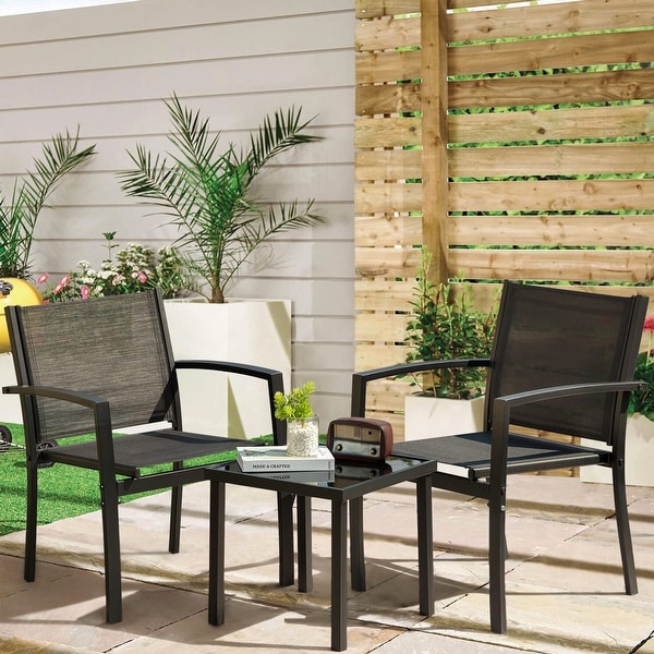 3 Pieces Patio Furniture Outdoor Bistro Set Textilene Fabric Chairs