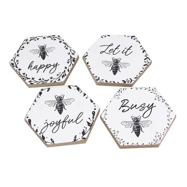 Youngs 18545 Wood Bee Coaster with Cork Backing - Set of 4