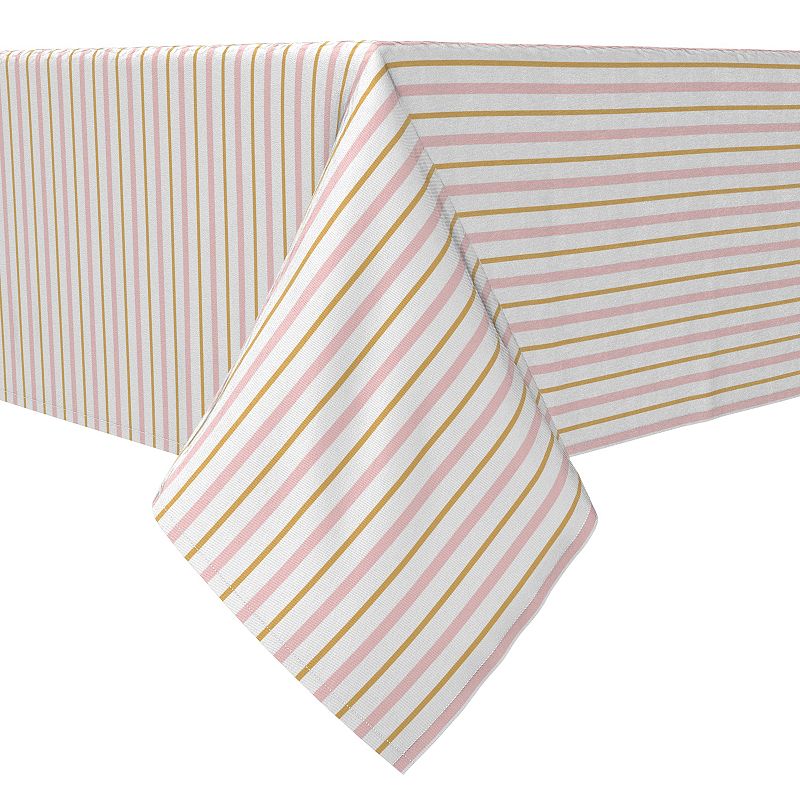 Square Tablecloth， 100% Cotton， 60x60， Gold and Pink Stripes