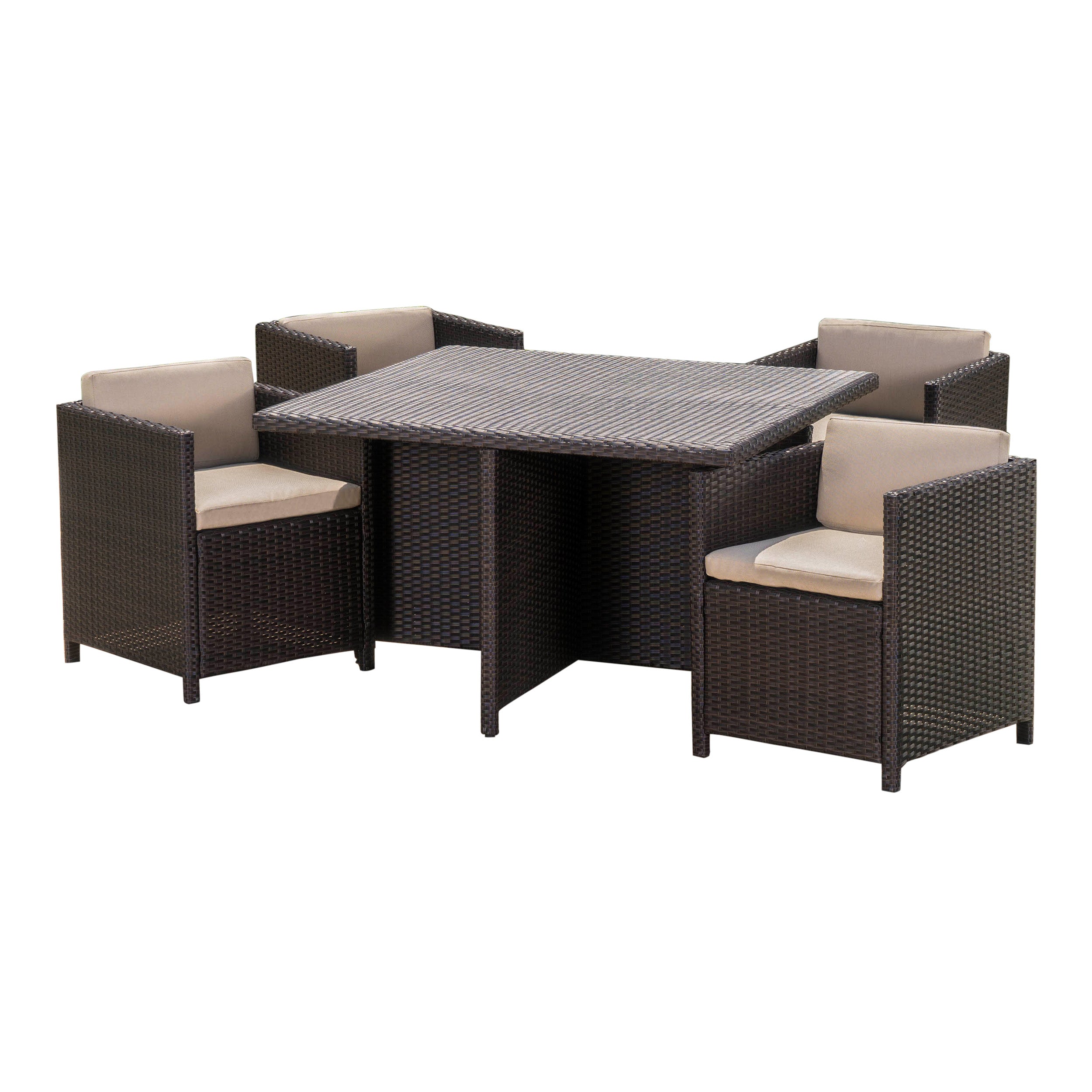 Pueblo Outdoor Wicker 5Pc Dining Set w/ Water Resistant Cushions