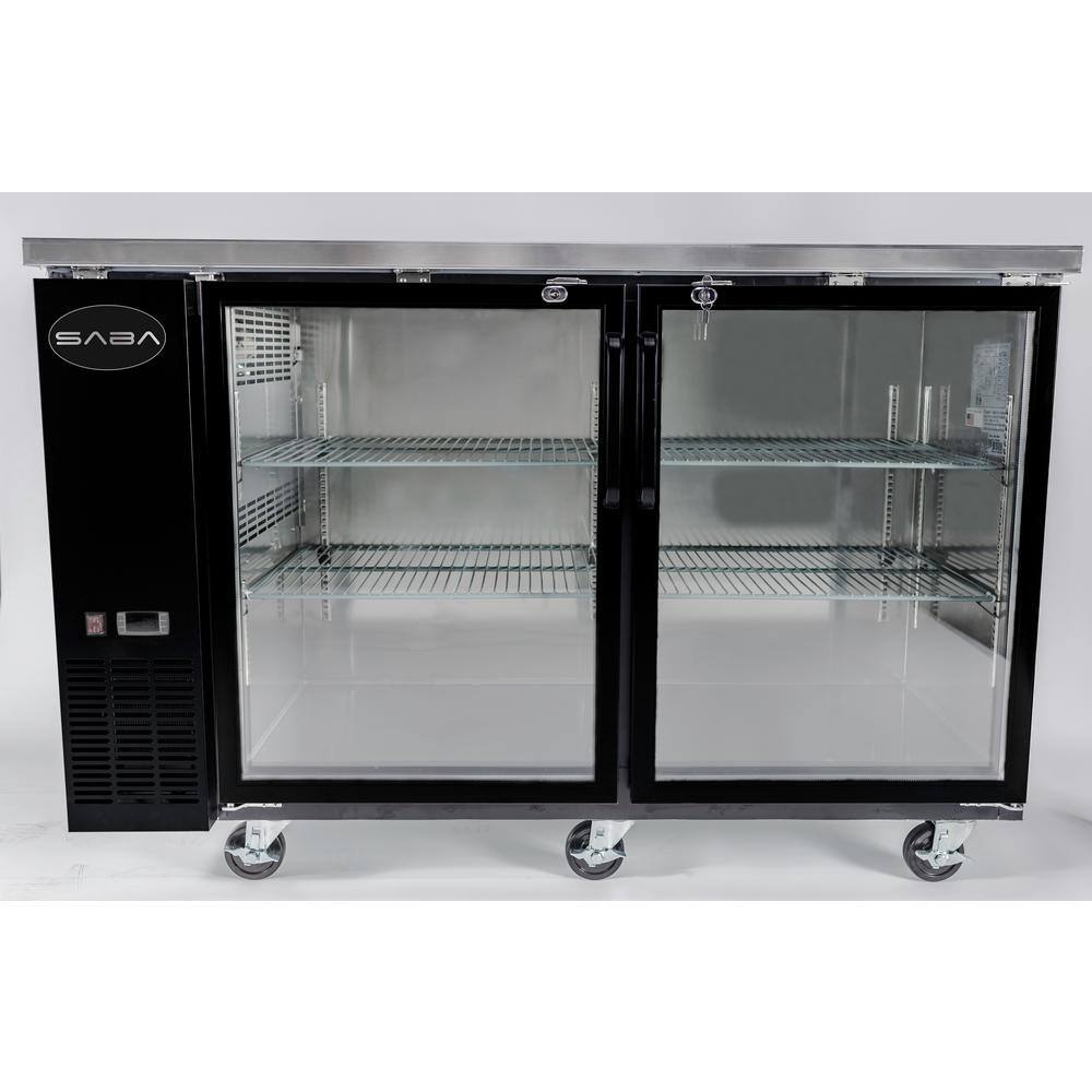 SABA 48 in. W 11.8 cu. ft. Commercial Under Back Bar Cooler Refrigerator with Glass Doors in Stainless Steel with Black SBB-24-48G