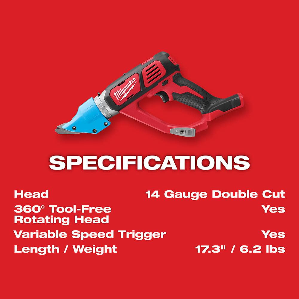 Milwaukee M18 Cordless 14 Gauge Double Cut Shear (Bare Tool) 2636-20 from Milwaukee