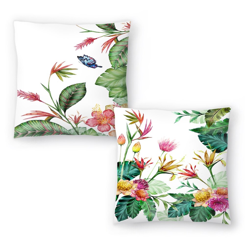 Tropical Pink Yellow and Tropical   Set of 2 Decorative Pillows