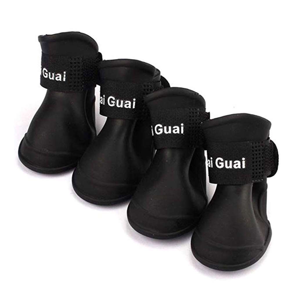 4PCS Dog Puppy Shoes PU Waterproof Pet Rain Boots Anti-Slip Skidproof Elastic Protective Pet Shoes