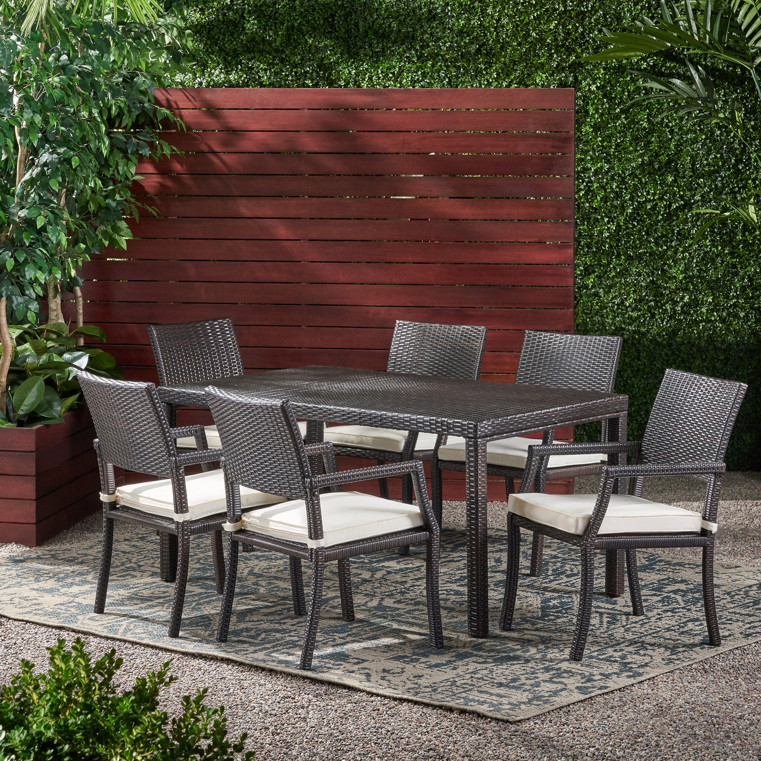 Edene Outdoor 7-piece Wicker Rectangular Dining Set