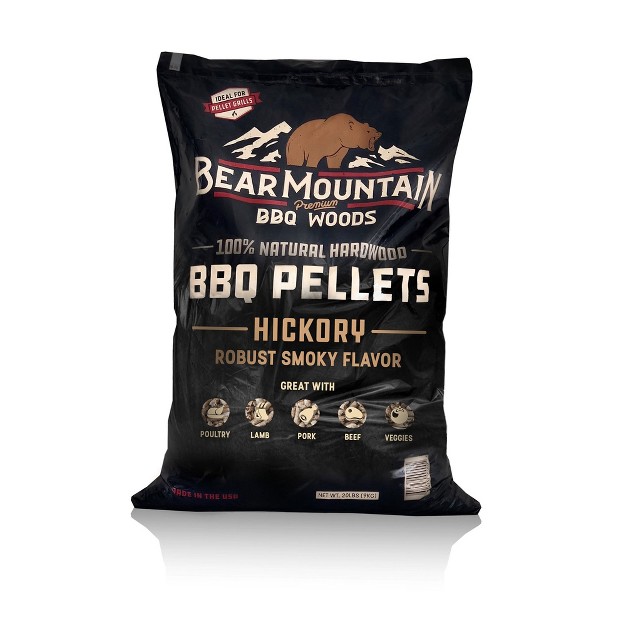 Bear Mountain Fk14 Premium All Natural Low Moisture Hardwood Smoky Hickory Bbq Smoker Pellets For Outdoor Grilling 20 Pound Bag 3 Pack