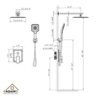 CASAINC 3-Spray Patterns 9.8 in. Wall Mount Dual Shower Heads in Spot Resist Brushed Nickel HM-B205-SQ-BN