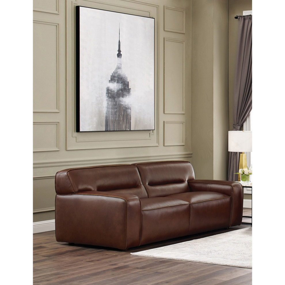 Sunset Trading Milan Leather Loveseat  Brown   Contemporary   Loveseats   by Homesquare  Houzz