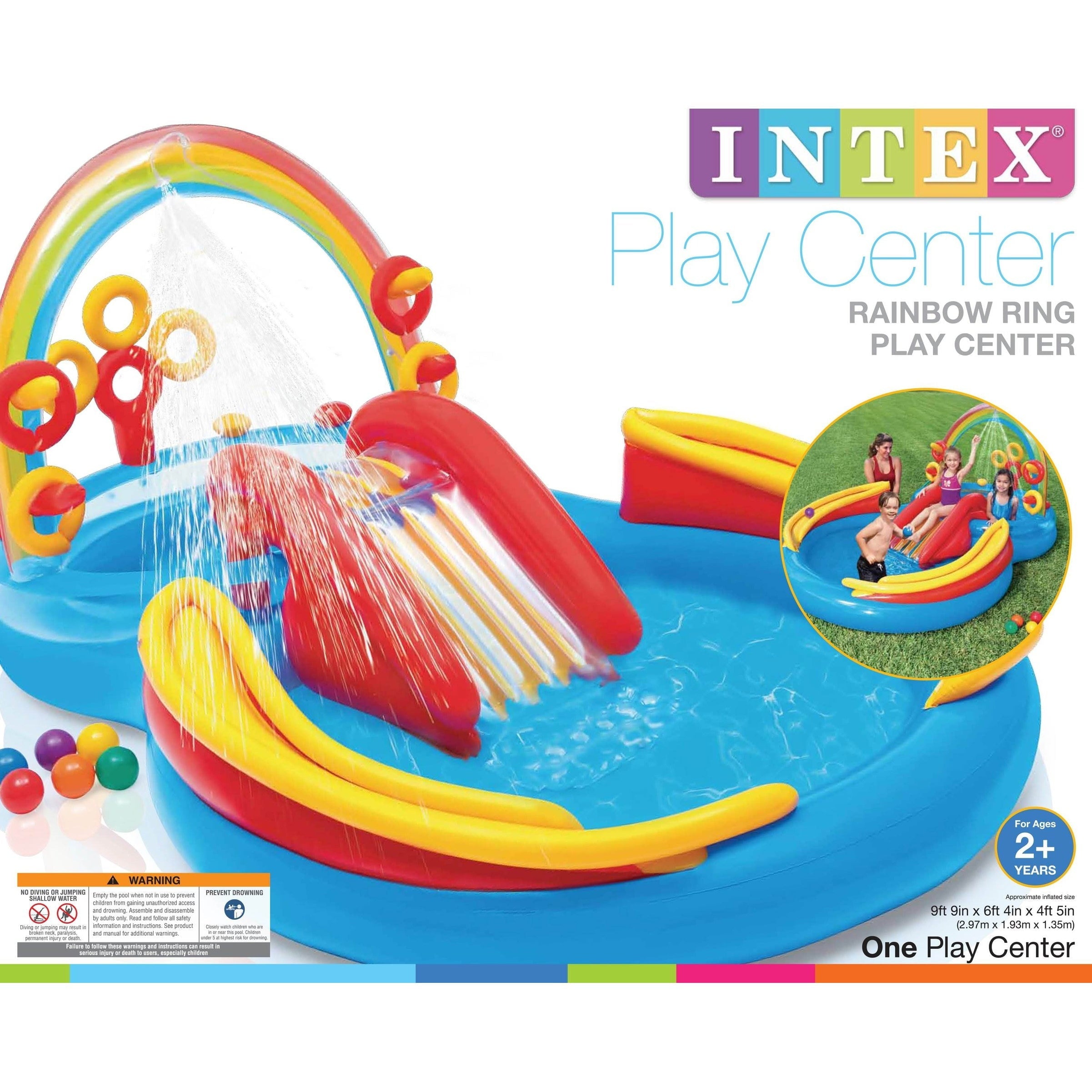 Intex Intex 9.75 x 6.3 Foot Rainbow Slide Inflatable Pool and Water Slide Ring Center - 15.6015.60-Kids