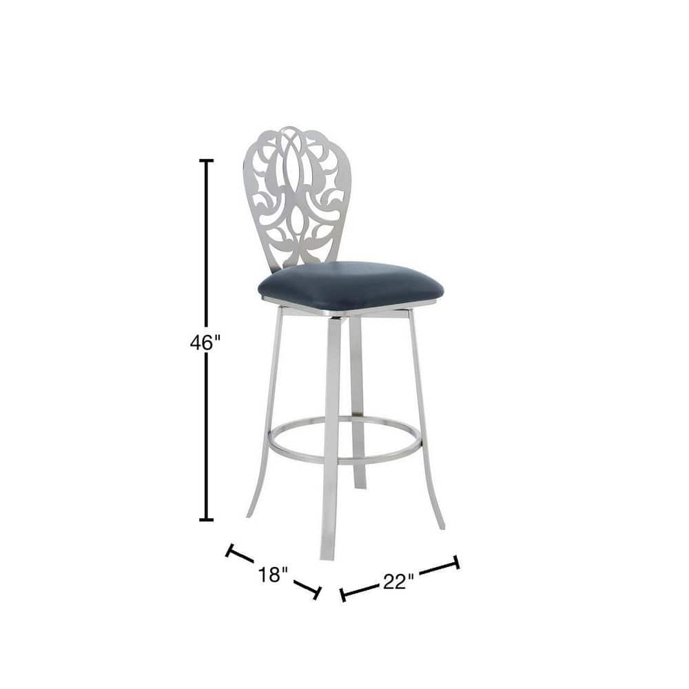 Armen Living Aletris Contemporary 30 in. Bar Height in Brushed Stainless Steel Finish and Grey Faux Leather Bar Stool 721535737635