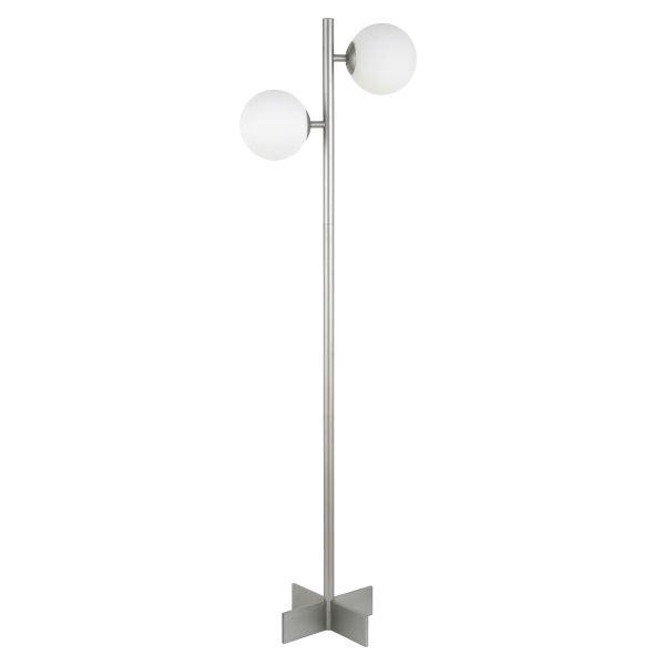 Twee 2-Light Floor Lamp with Glass Shade in Nickel/White Milk