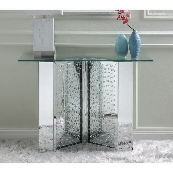 Acme 90510 Nysa Accent Table  Mirrored   Faux Crys...