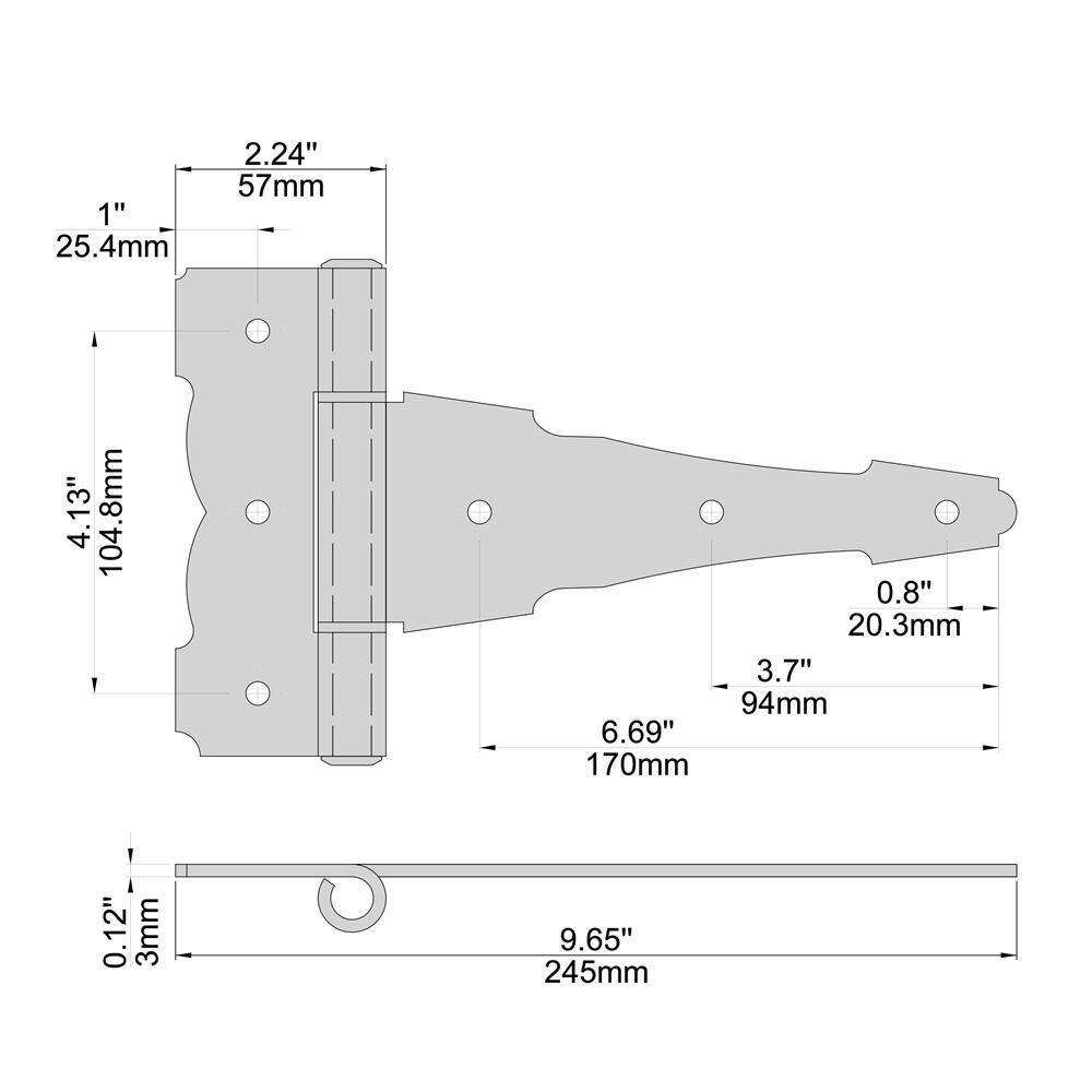 Everbilt 8 in. x 5-12 in. Black Heavy-Duty Decorative Tee Hinge 15032