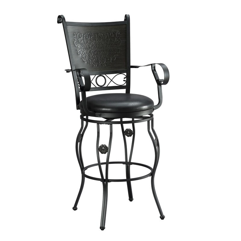 Elle Big   Tall Black Metal Swivel Barstool with Faux Leather Seat