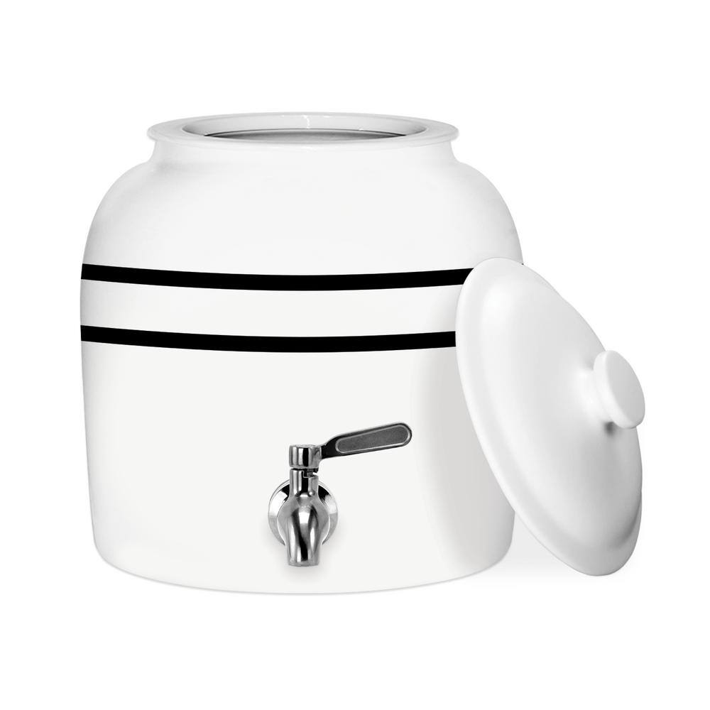 GEO 5 gal. Porcelain Ceramic Crock Beverage Serveware with Stainless Steel Faucet and Lid CKOVIBLKS