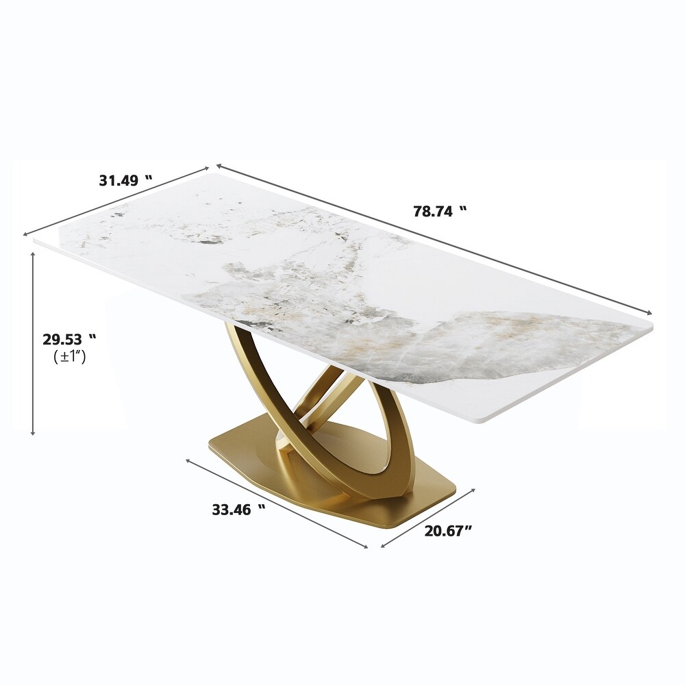 Modern Sintered Stone Dining Table Minimalist Artificial Marble Rectangular Table Top + Gold X cross Shaped Base