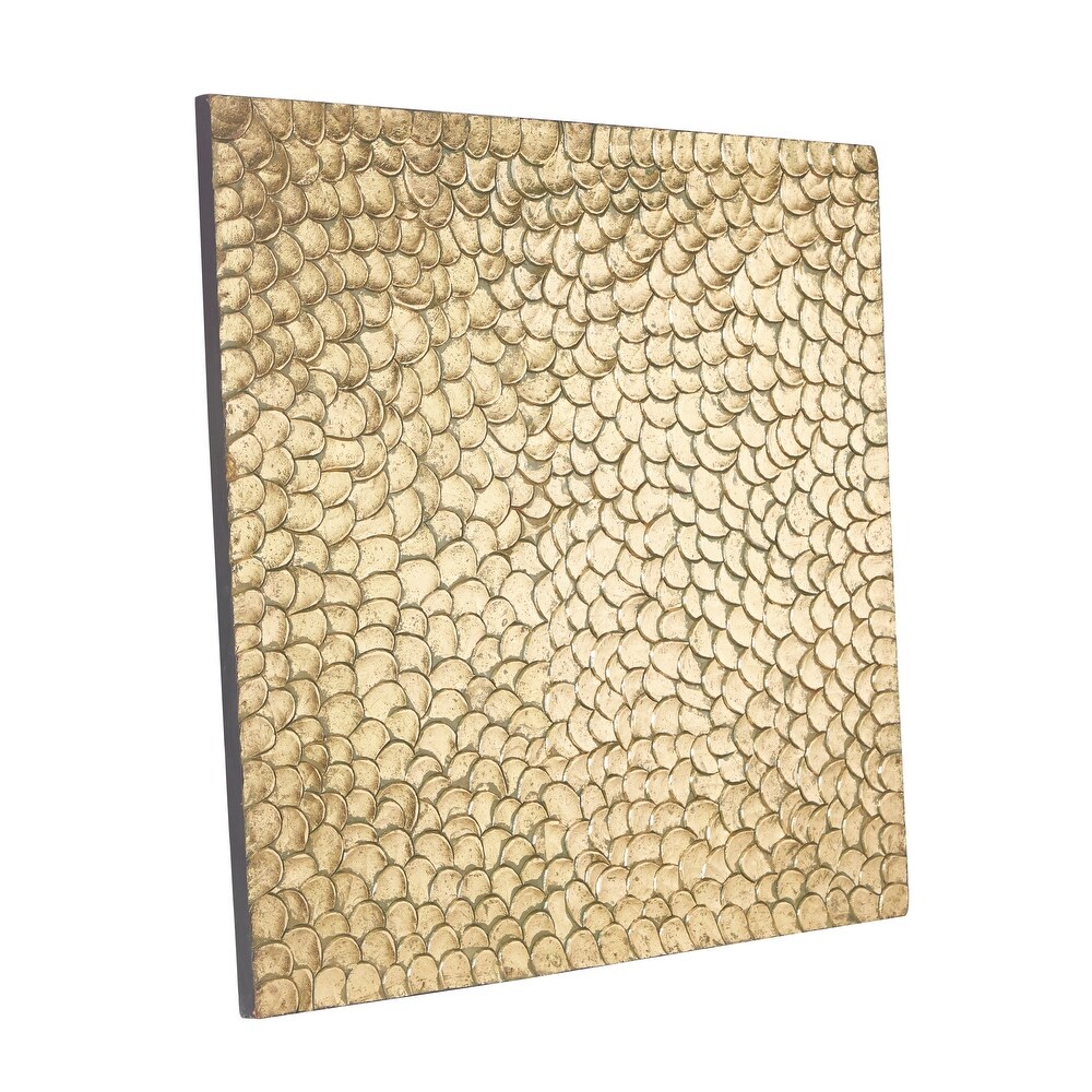 Gold or Silver Wood Carved Scales Abstract Wall Decor with Hammered Inspired Design