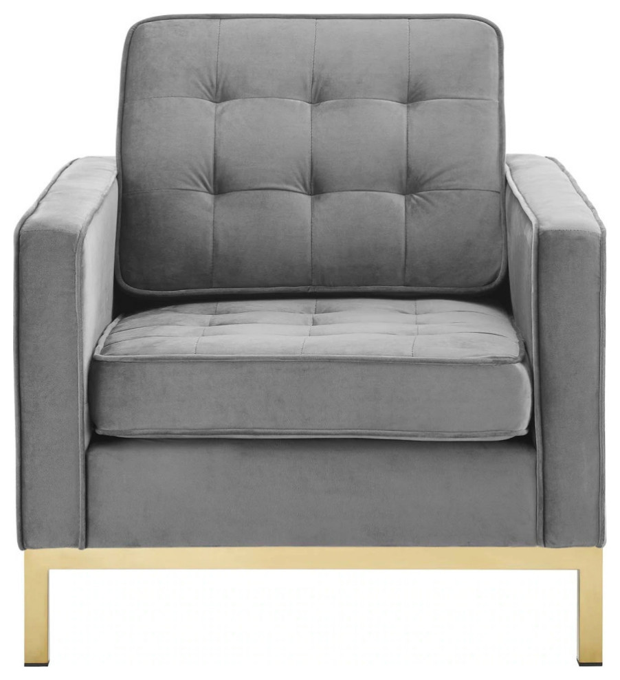 Aaliyah Gold Gray Stainless Steel Performance Velvet Armchair   Modern   Armchairs And Accent Chairs   by Rustic Home Furniture Deco  Houzz