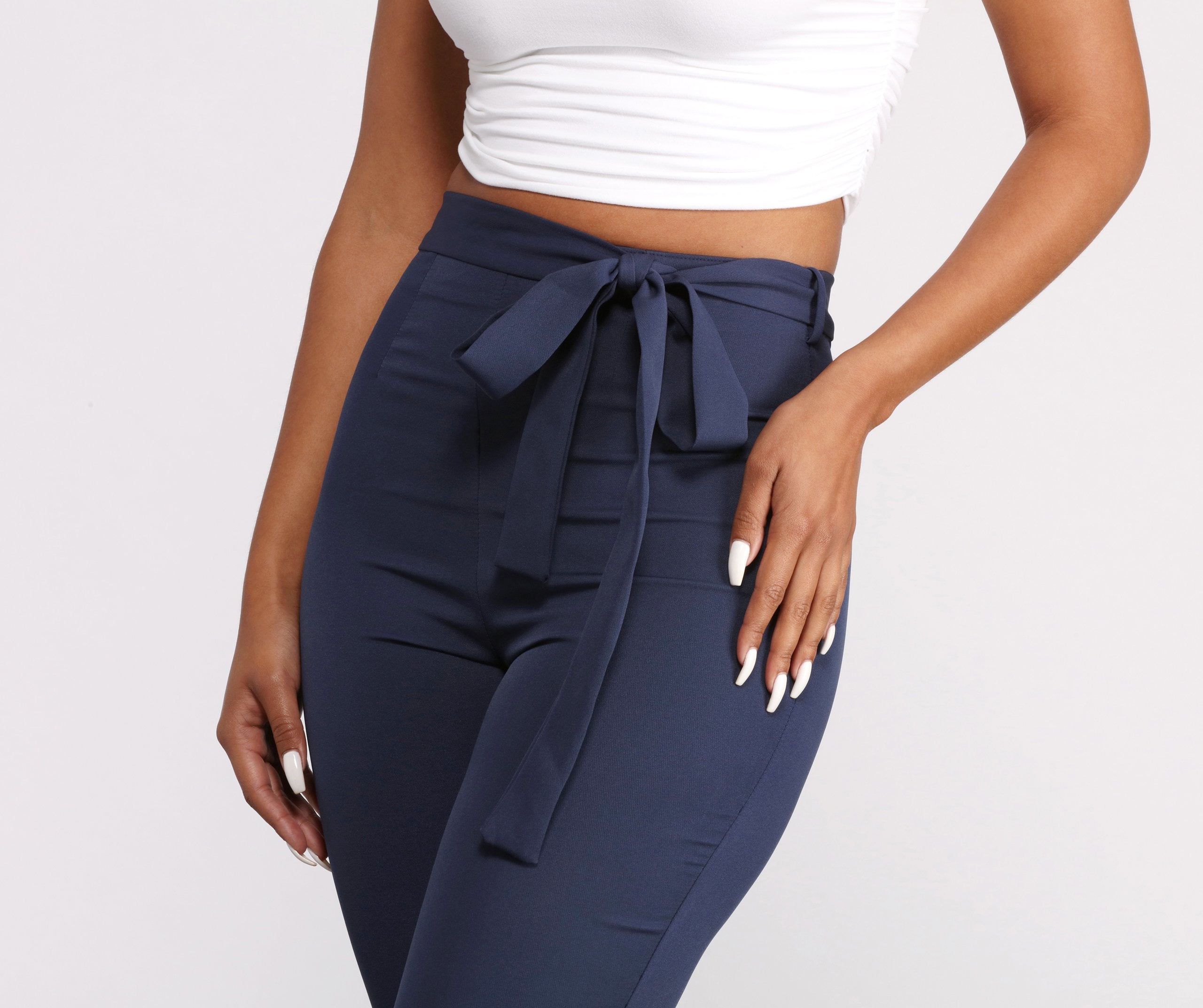 High Rise Tie Waist Tapered Pants