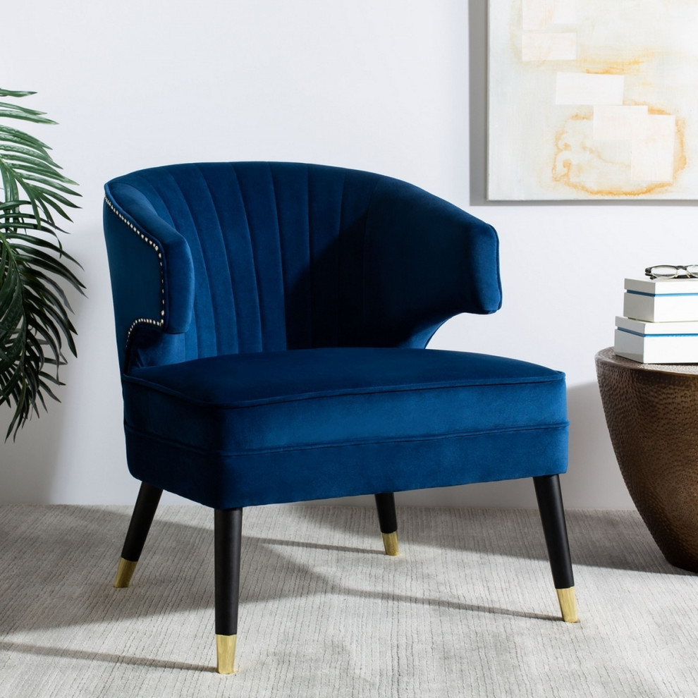 Zena Wingback Accent Chair Navy/Black   Midcentury   Armchairs And Accent Chairs   by V.S.D Furniture  Houzz