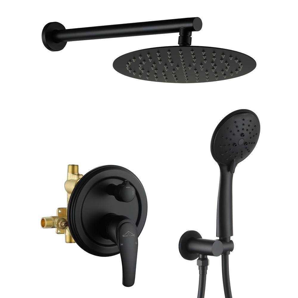 Boyel Living 5-Spray Patterns with 3.2 GPM 10 in. Wall Mount Dual Shower Heads with Rough-In Valve Body and Trim in Matte Black SMD-88040B-10