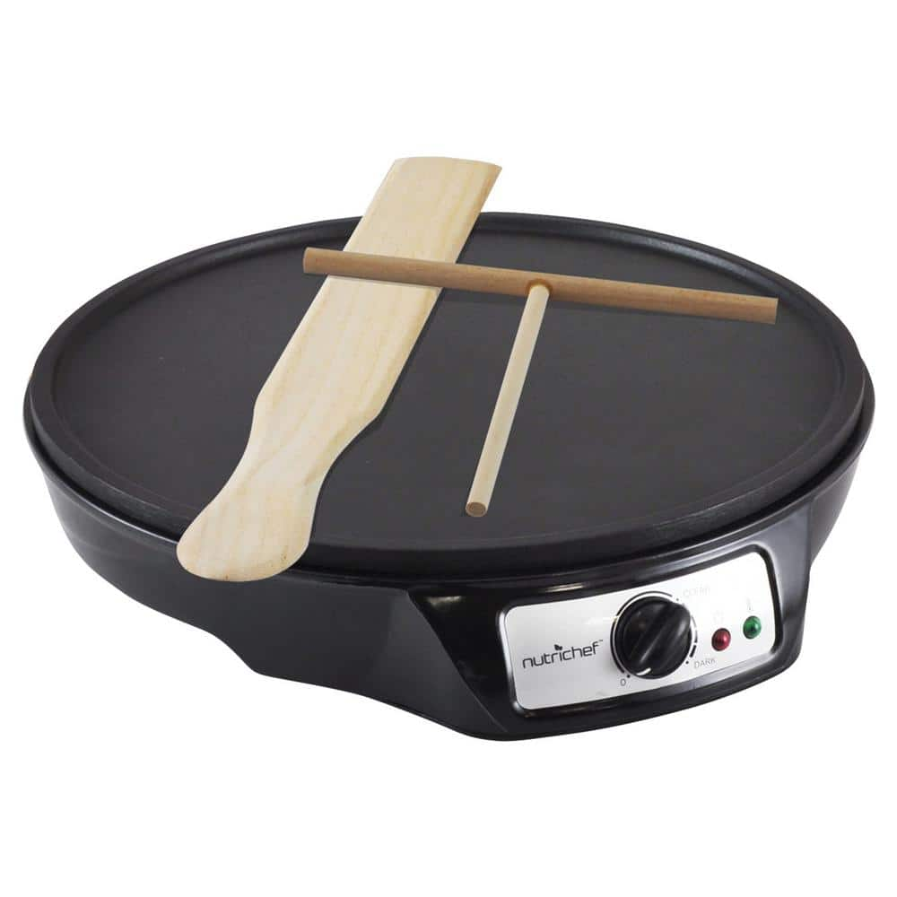 NutriChef 12 in. 1-Burner Black Electric Crepe Maker and Griddle, Hot Plate Cooktop PCRM12