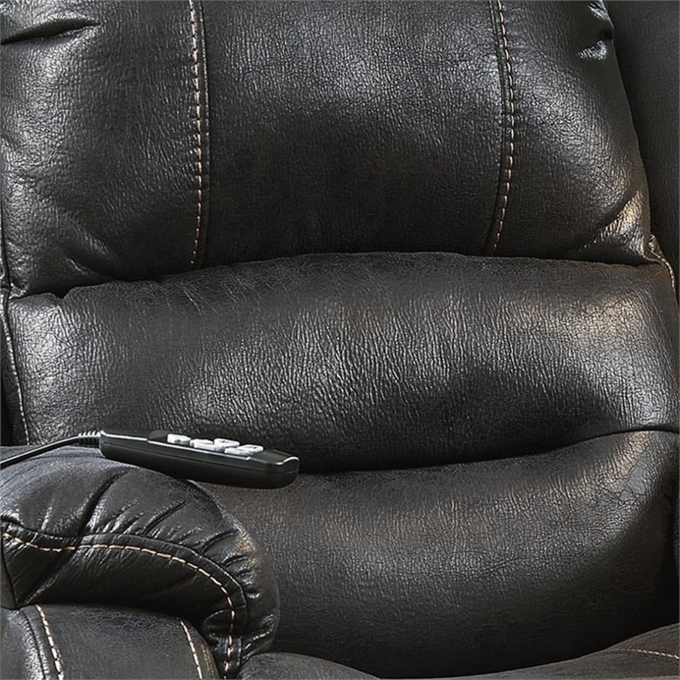 Leatherette Metal Frame Power Lift Recliner with Tufted Back Black   Contemporary   Recliner Chairs   by Homesquare  Houzz