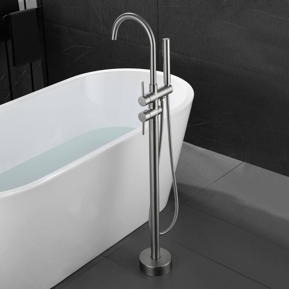 Nestfair Single-Handle Floor Mount Roman Tub Faucet with Hand Shower in Brushed Nickel SMD8006N