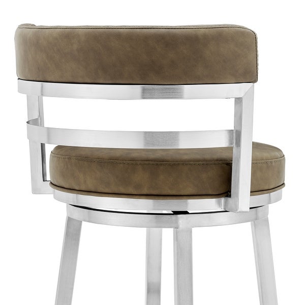 Madrid Modern Swivel Counter/Bar Stool in Faux Leather and Brushed Stainless Steel