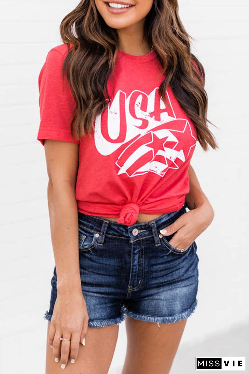 Red USA Stars Graphic Vintage Tee