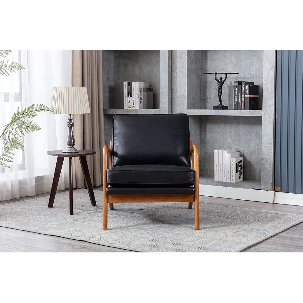 Mid Century Modern Accent Chair  Single Lounge Reading Armchair with Solid Wood Frame  Easy Assembly Arm Chairs for Living Room