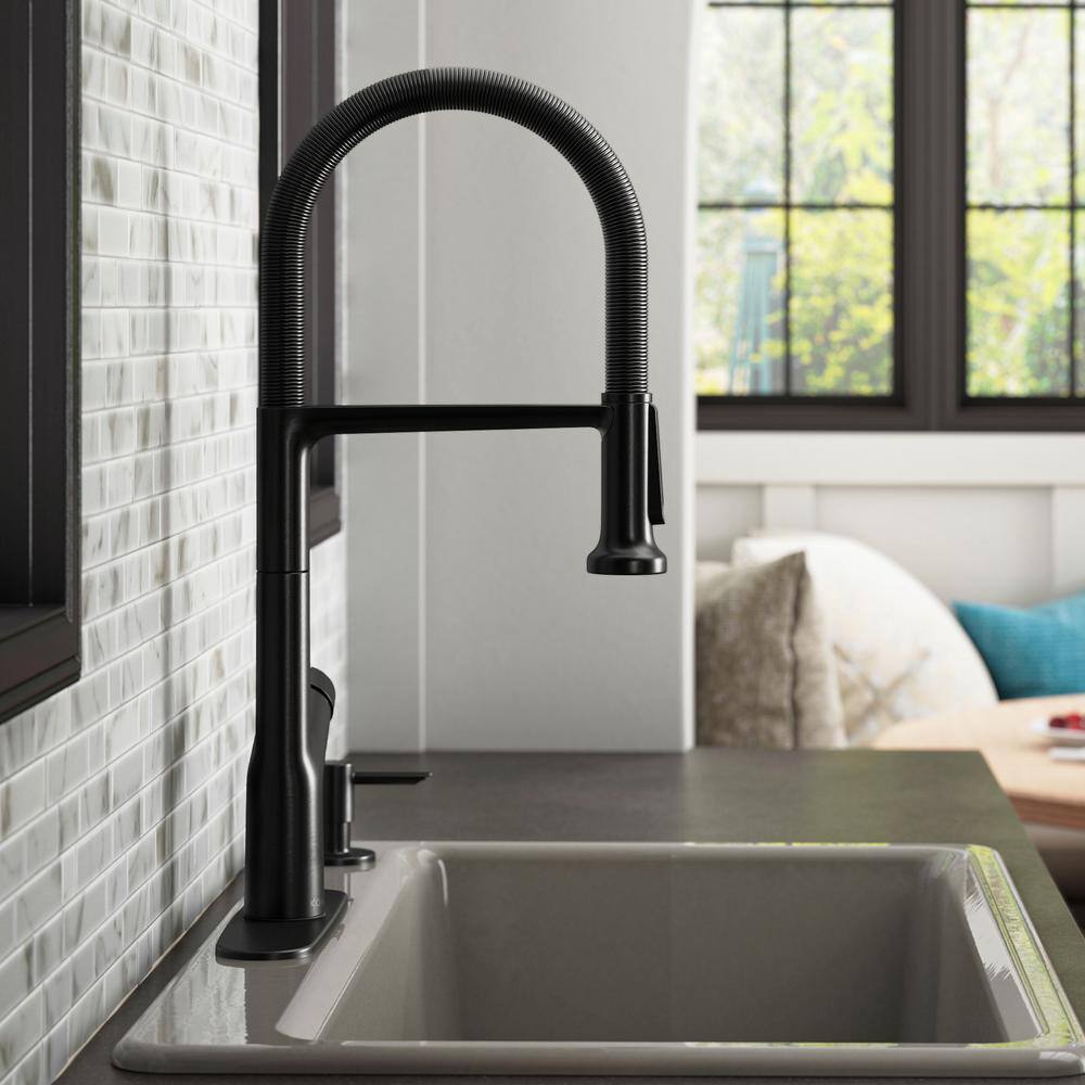 KOHLER Setra Single-Handle Semi-Professional Kitchen Sink Faucet with Soap Dispenser in Matte Black K-R29343-SD-BL