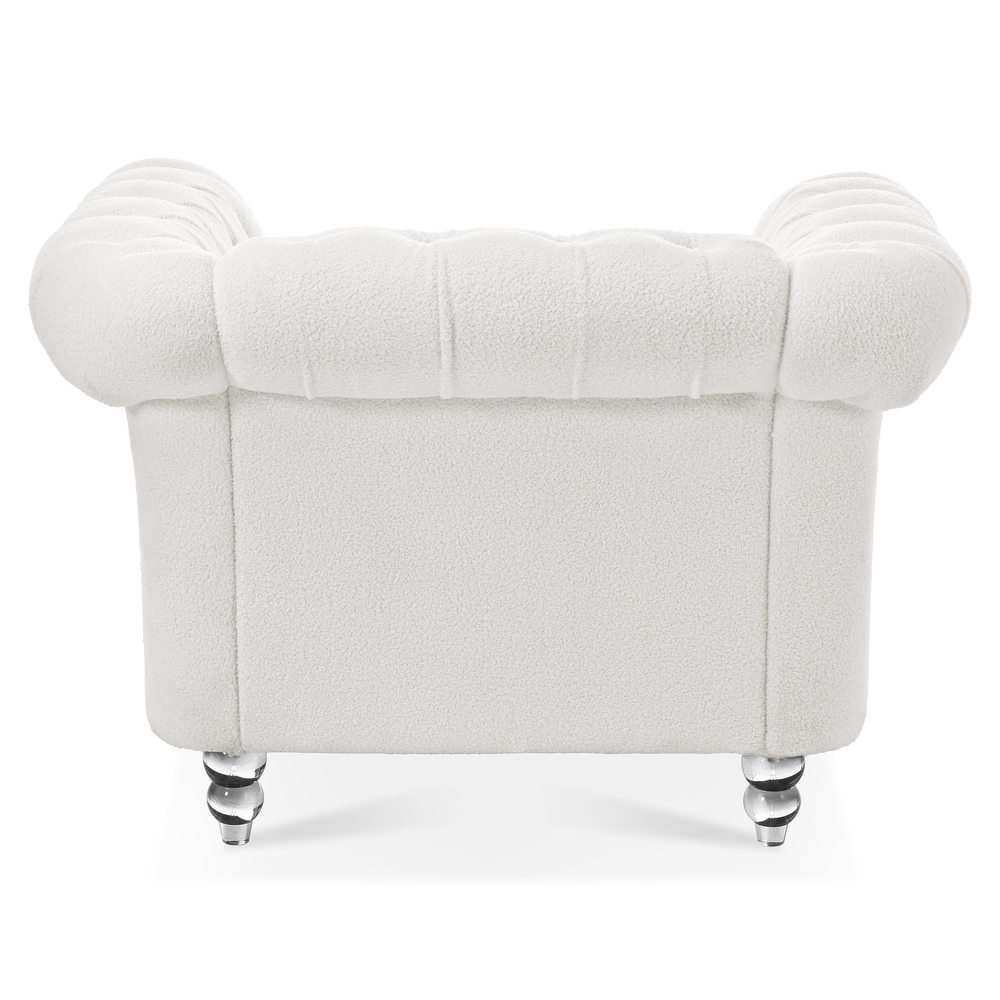 Livingroom Accent Chair  1 Seater Teddy Velvet Cover Sofa Armchair Rolled Arms Chair Lounge Chairs with Nailheads  White