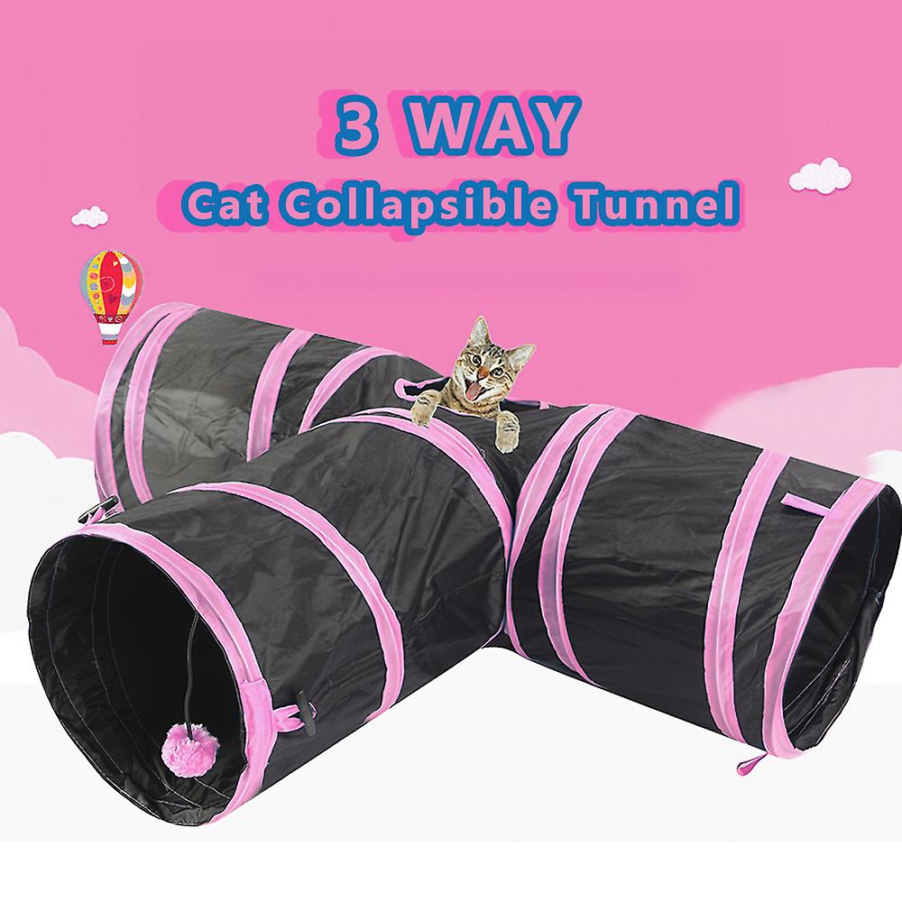 Cat Tunnel 3 Way Pet Play Tunnel Collapsible Tunnel Toy For Cats Dogs Rabbits Pets Pink