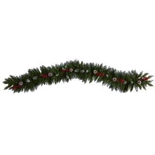 6 ft. Pre-Lit LED Snow Tipped Extra-Wide Artificial Christmas Garland with Pinecones Berries and 100 Multi-Color Lights W1303