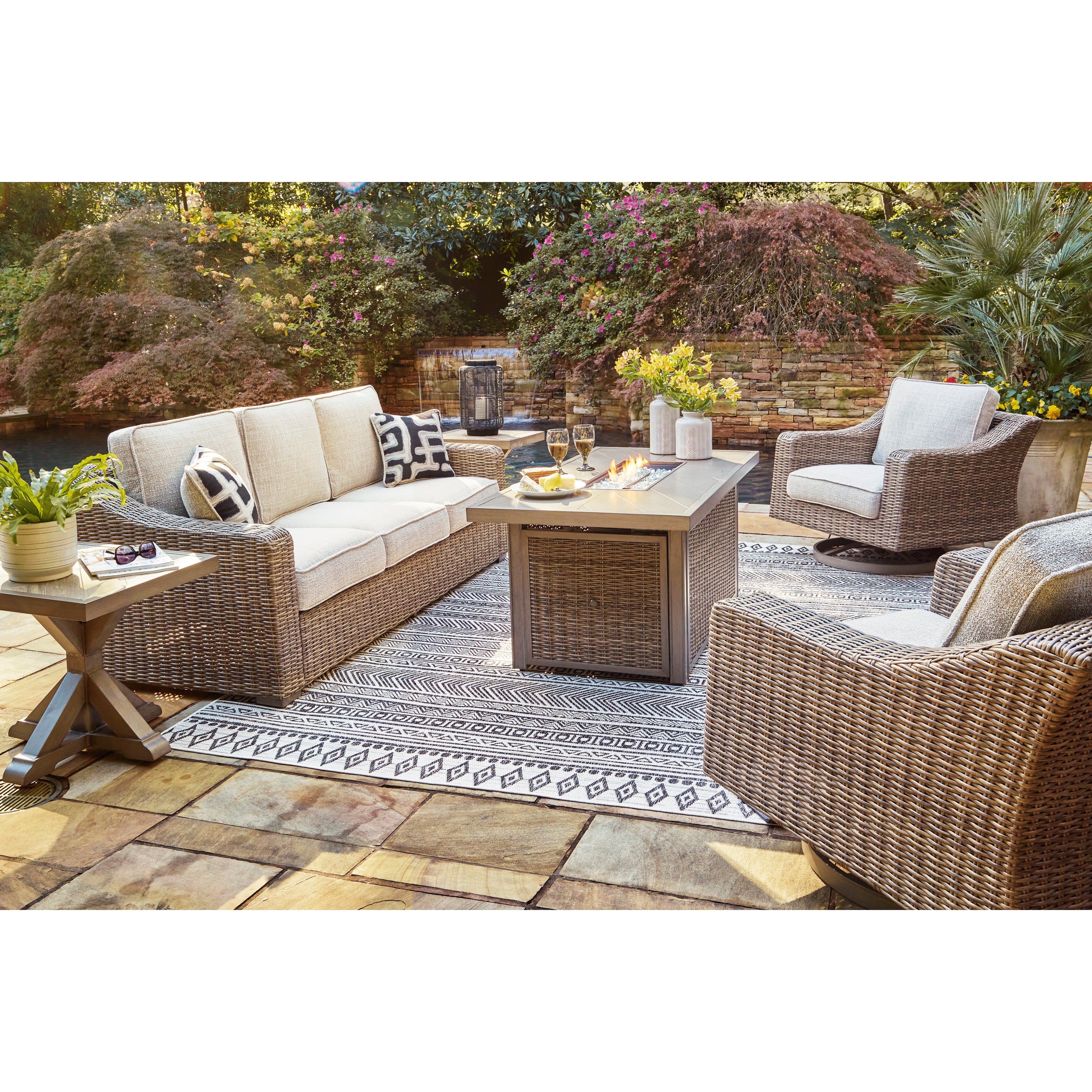 Fire Island Mist 3-Piece Outdoor Seating Set (Sofa +2 Swivel Rockers)