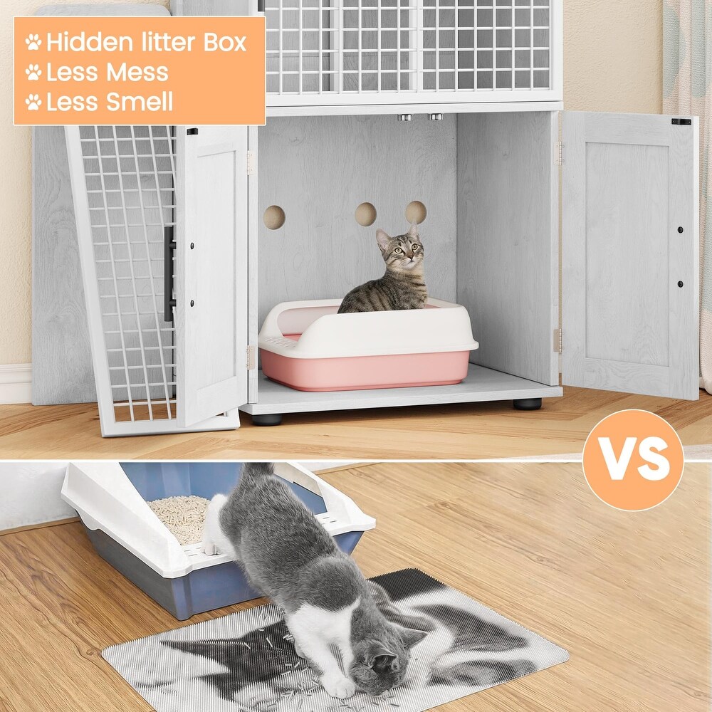 Modern Double Layer Cat Litter Box Enclosure  Hidden Cat Litter Box