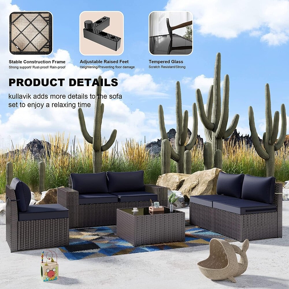 Kullavik 12 Pieces Outdoor Patio Furniture Set Sectional Rattan Sofa Set with Tempered Glass Table