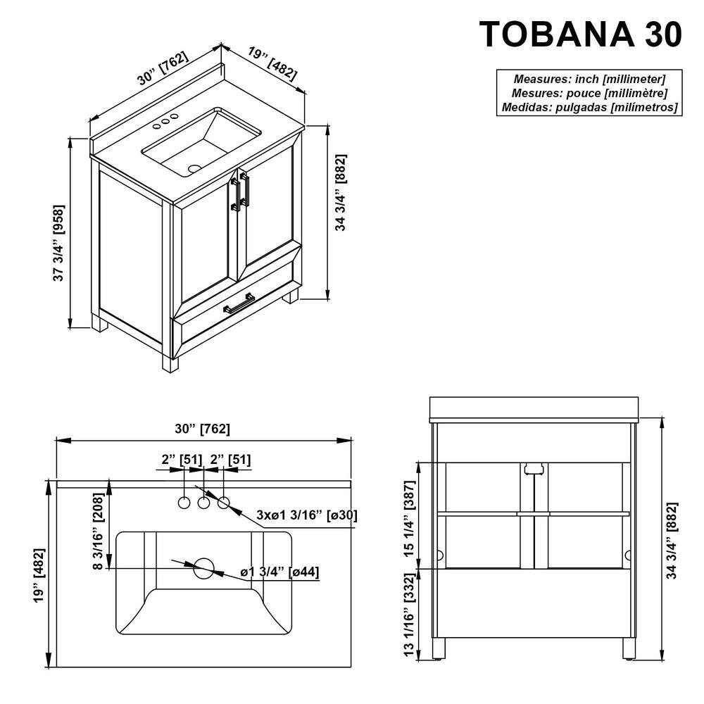 Glacier Bay Tobana 30 in. W x 19 in. D x 34.50 in. H Bath Vanity in Weathered Tan with White Cultured Marble Top Tobana 30NO