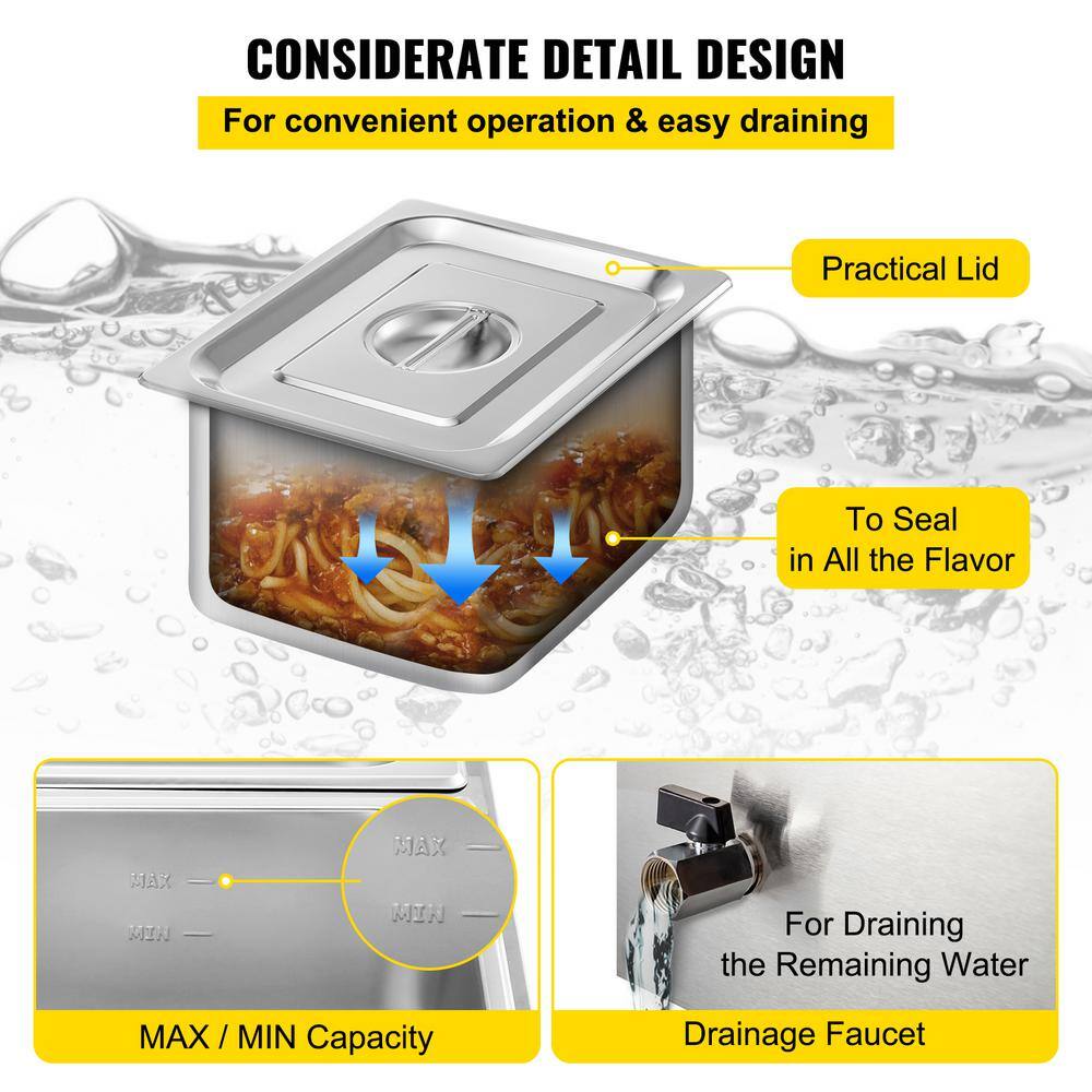 VEVOR 2-Pan Commercial Food Warmer 1200-Watt 6 in. Deep Stainless Steel Buffet Food Warmer 8.5 Qt.Pan BWTCXTC2C00000001V1