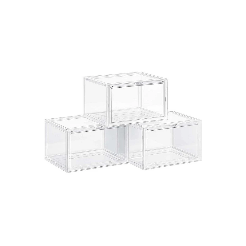 Shoe Boxes， Pack of 3 Stackable Shoe Organizers with Clear Door for Sneakers， Plastic Shoe Storage