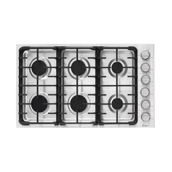 36-in Built-in Gas Cooktop with 6 Sealed Burners in Stainless Steel - LPG Convertible - 18，000-BTUs Power Burner