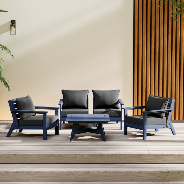 Polytrends Birchwood All Weather HDPE Outdoor Patio Navy Blue Deep Seating Sectional (5Piece Set)