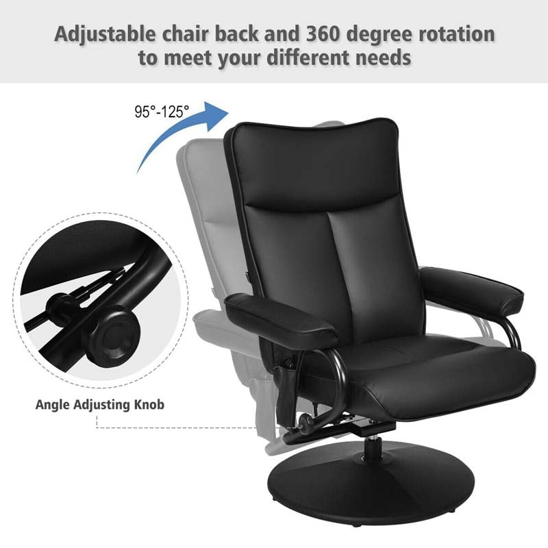 Faux Leather Swivel Electric Massage Recliner with Ottoman & Remote Control