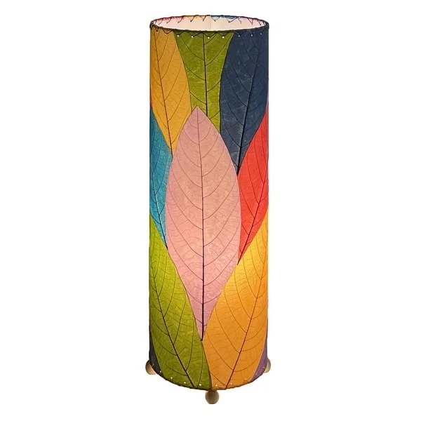 Handmade 24 Inch Cocoa Leaf Cylinder Table Lamp - 8 x 8 x 24