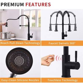 FLG 1-Handle Touchless Kitchen Sink Faucet with Pull Down Sprayer Commercial Kitchen Faucets Hand Free Taps Matte Black CC-0011-MB